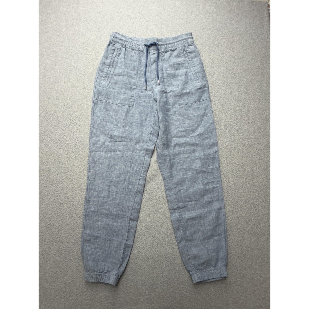 Athleta Pants Womens 4 Blue Linen Jogger Elastic Waist Cuffed Pockets Casual